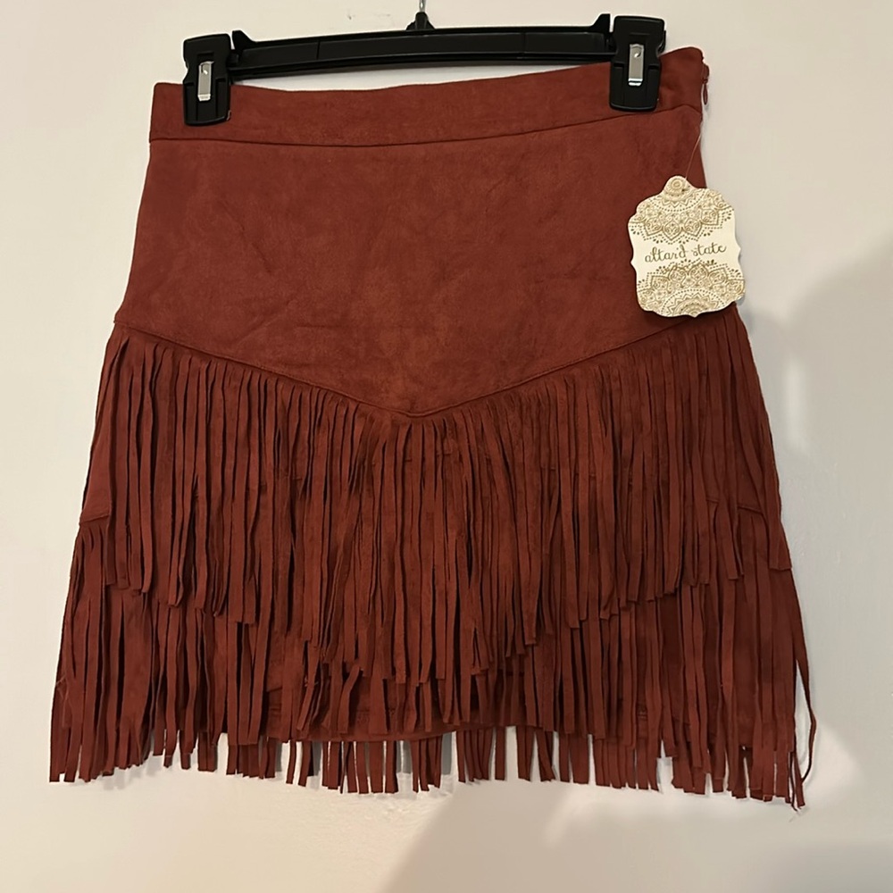 Altar'd State Burnt Orange Fringe Skirt